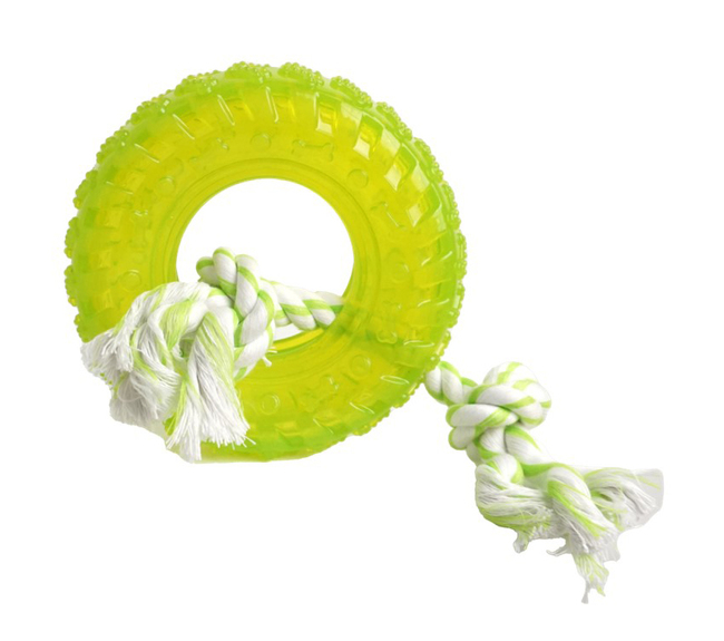 JUGUETE PERRO NEUMATICO TPR C/HUESO ALG.16CM