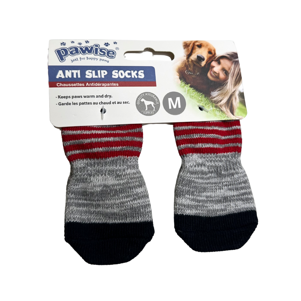 PAWISE ANTI SLIP SOCKS-STRIPES M 4PK