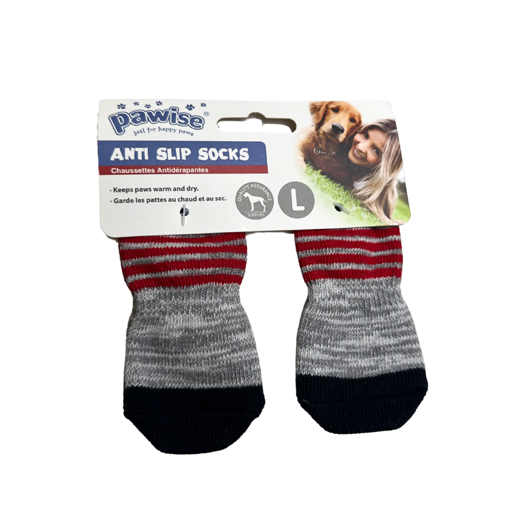 PAWISE ANTI SLIP SOCKS-STRIPES L 4PK