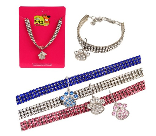 [CLEL4] COLLAR SINT.TRIPLE STRASS MED.PATITA15mmX26cm