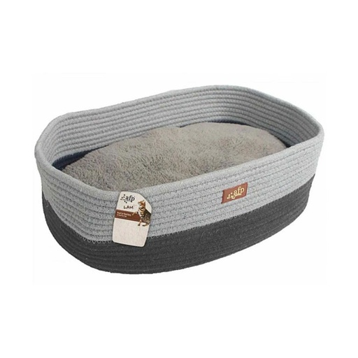 [2129] OVAL CAT BED GREY LAMBSWOOL AFP