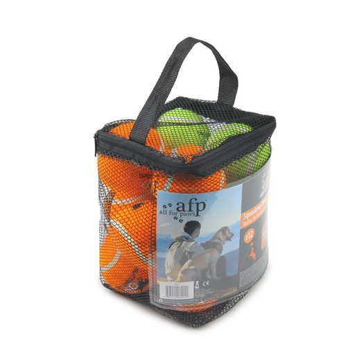 [8092A] SQUEAKING TENNIS BALL X12 ORA/GRE OUTDOOR AFP